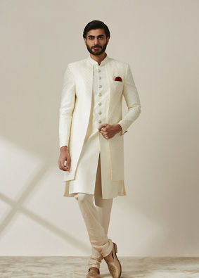 Pearl White Achkan Style Indo Western Set image number 1
